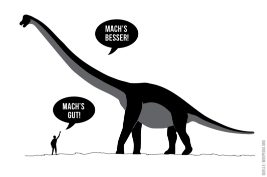 Dialog zwischen Mensch und Dinosaurier über eine bessere Welt