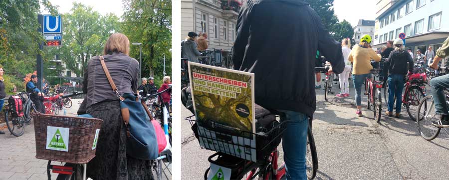 Rettet Hamburgs Grün: am 10. September fuhren aus 4 Richtungen Fahrrad-Trecks zum Rathaus um gegen die Versiegelung von Grünflächen zu protestieren. 