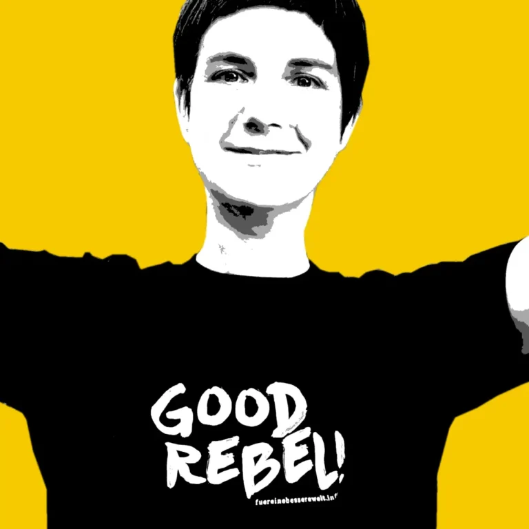 Ilona im T-Shirt mit der Aufschrift "Good Rebels"