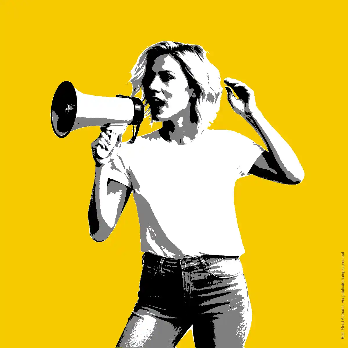 Was kann ich schon tun? Eine Frau mit einem Megaphone