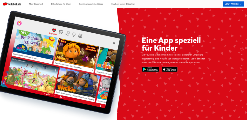 Auch YouTube bietet mit YouTube Kids einen eigenen Kinderbereich.