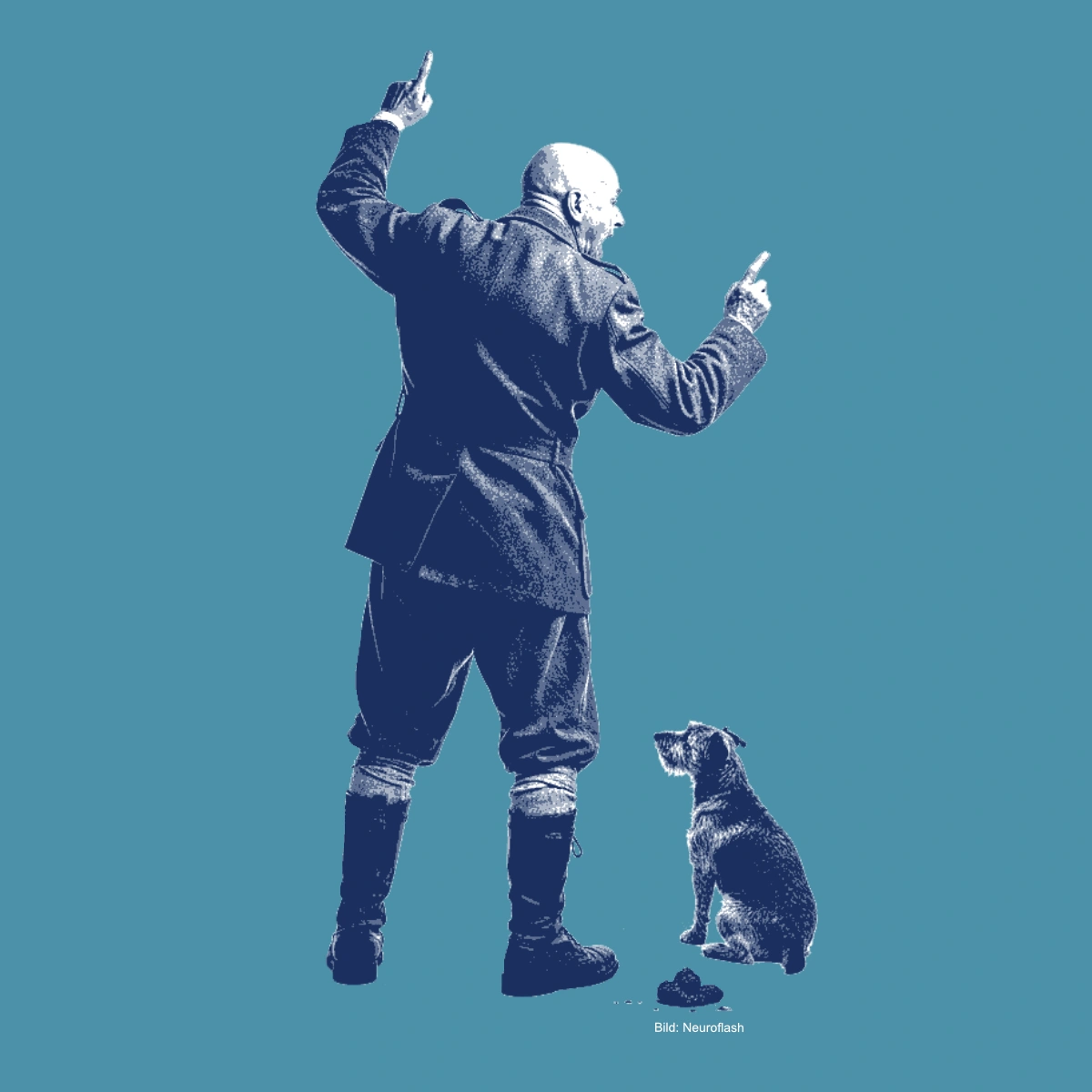 Ein älterer Mann hält feurige Reden, aber nur ein Hund hört ihm zu.